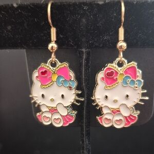 Hello Kitty Goldtone Earrings 1.5" Dangles NWOT